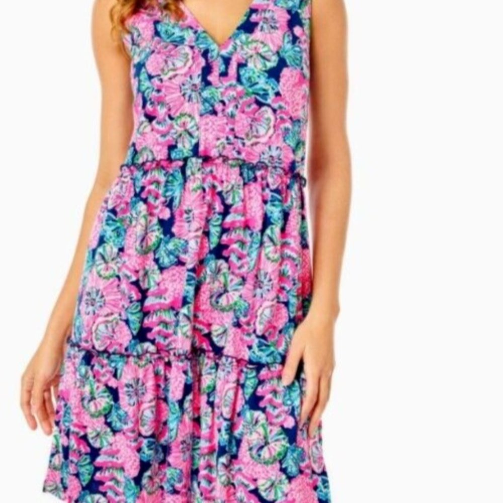 LILLY Pulitzer Lorina Swing Dress XXL Floral Print Sleeveless Cotton tiered